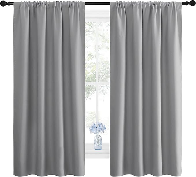 NICETOWN Blackout Curtains Panels for Window - Thermal Insulated Rod Pocket Blackout Drapes/Draperies for Living Room (2 Panels, W42 x L63 inches, Silver Grey)