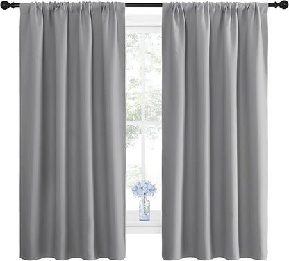 NICETOWN Blackout Curtains Panels for Window - Thermal Insulated Rod Pocket Blackout Drapes/Draperies for Living Room (2 Panels, W42 x L63 inches, Silver Grey)