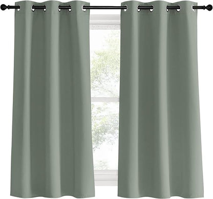 NICETOWN Bedroom Curtain Panels Blackout Draperies, 1 Pair, 34 by 60 inches, Greyish Green, Thermal Insulated Solid Grommet Blackout Curtains/Drapes