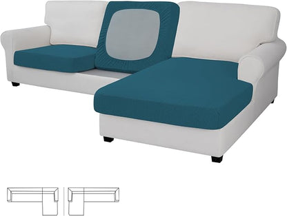Easy-Going Stretch 3 Pieces Couch Cushion Covers for Sectional Sofa Left/Right L Shape Chaise Lounge Sofa Seat slipcover Anti-Slip Sofa Cover Soft (2 Seater + 1 Chaise, Peacock Blue)