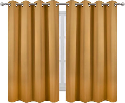 LEMOMO Blackout Curtains 66 x 54 Inch Long Mustard Yellow Curtains Set of 2 Panels Room Darkening Curtains for Bedroom and Living Room