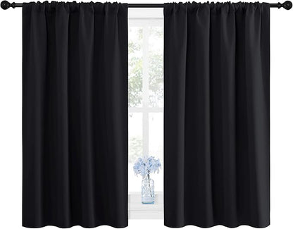NICETOWN Black Blackout Curtains and Drapes 48 inches Long, Privacy RV Draperies for Small Windows, Thermal Insulated Curtain Panels (42" Wide, 2 Panels)