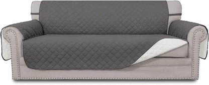 Easy-Going Reversible Oversized Couch Cover for 3 Cushion Couch Sofa Cover for Dogs Water Resistant Furniture Protector Cover with Foam Sticks for Pet (Oversized Sofa, Gray/Ivory)
