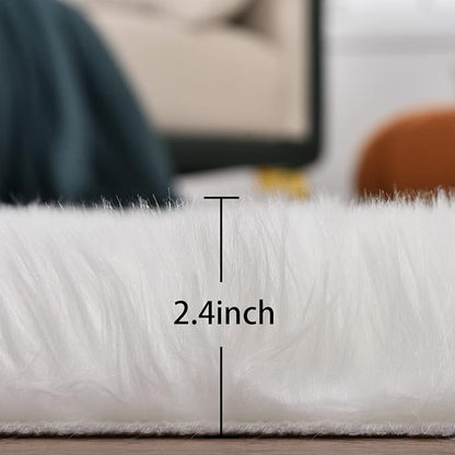 ORINOVA White Fluffy Washable Shag Area Rugs for Bedroom Faux Sheepskin Fur Rug 4x6 Furry Nursery Rug Teen Room Home Décor