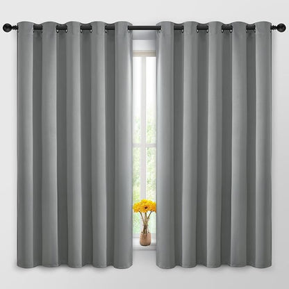 Yakamok Dove Grey Room Darking 63 Inch Length 2 Panel Sets for Livingroom Dining Room Darkening Thermal Insulated Bay Window Hotel Modern Elegant Black Out Sunblock Curtins/Bedroom, 62 x 63 Inches