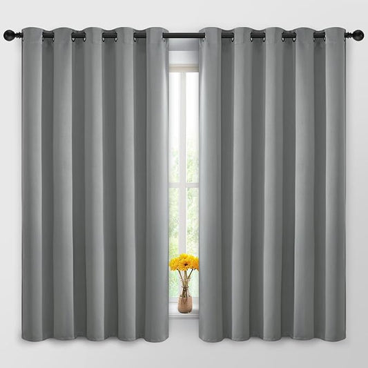 Yakamok Dove Grey Room Darking 63 Inch Length 2 Panel Sets for Livingroom Dining Room Darkening Thermal Insulated Bay Window Hotel Modern Elegant Black Out Sunblock Curtins/Bedroom, 62 x 63 Inches