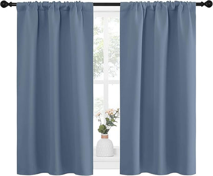 NICETOWN RV Blackout Curtains for Camper Windows, Short Blackout Curtains & Drapes, Thermal Insulated Blackout Curtain Panels for Kids Room, Play Room (Stone Blue, 29" Wide by 40" Long, 2 PCs)