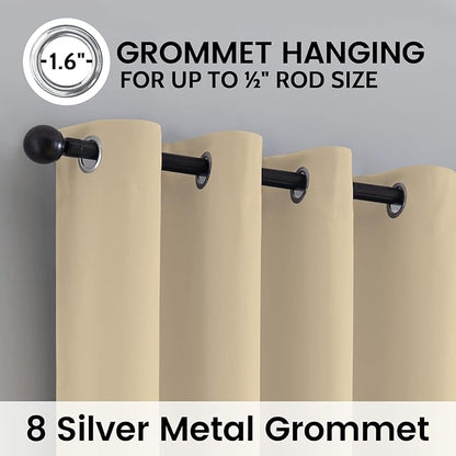 SimpleHome 100% Blackout Curtains for Bedroom,Thermal Insulated Beige Grommet Window Drapes Room Darkening Curtains for Living Room with Black Back,52 x 45 Inch,2 Panels