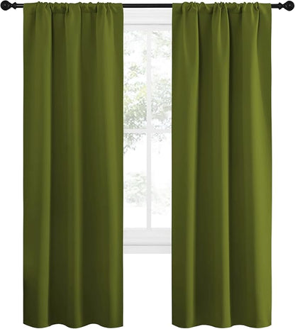 NICETOWN Blackout Christmas Curtains for Living Curtains, Bedroom Draperies with Rod Pocket, Nursery Essential Thermal Insulated Blackout Panels for Small Window (Olive Green, 1 Pair, 34 x 72)