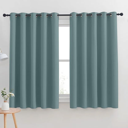 NICETOWN Thermal Insulated Greyish Blue Blackout Curtains for Bedroom, Window Treatment Solid Grommet Room Darkening Drape Panels for Bedroom (Set of 2, 70 by 63 inches Long)