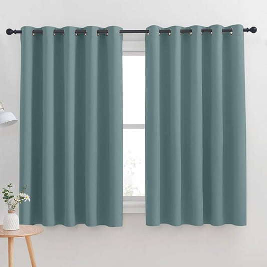 NICETOWN Thermal Insulated Greyish Blue Blackout Curtains for Bedroom, Window Treatment Solid Grommet Room Darkening Drape Panels for Bedroom (Set of 2, 70 by 63 inches Long)