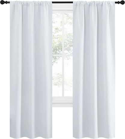 NICETOWN Greyish White Window Curtain Panels - Thermal Insulated Rod Pocket Room Darkening Curtain Sets for Bedroom (Greyish White, 2 Panels, 34 in x 72 in (W x L))