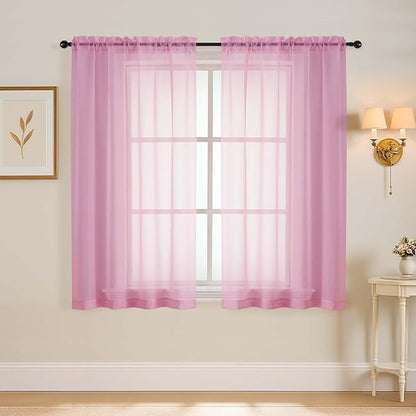 Light Pink Window Sheer Curtains 54 inch Length, Soft Airy Light Filtering Sheer Curtain 2 Panels Set, Dual Rod Pocket Gauze Drapes for Living Room Bedroom, 2x42Wx54L Inches