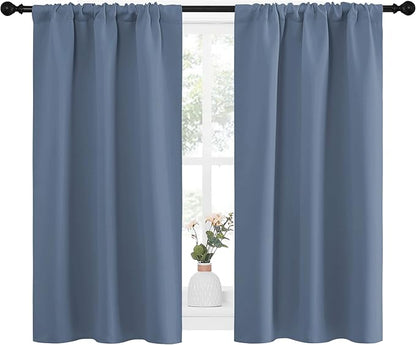 NICETOWN Kitchen Curtains, Short Blackout Curtains & Drapes, Thermal Insulated Blackout Curtain Panels for Kids Room, Play Room (Stone Blue, 34" Wide by 45" Long, 2 PCs)