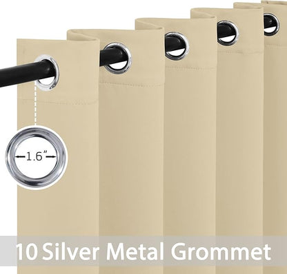 Yakamok Blackout Curtains Room Darkening Thermal Insulated Window Panels,Solid Grommet Top Drapes for Bedroom/Living Room(62Wx84L, Beige, 2 Panels)