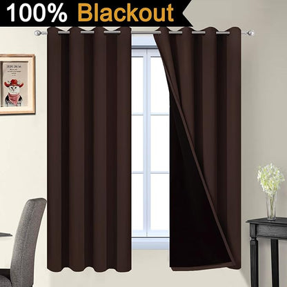 Yakamok Blackout Curtains 63 Inches Long,Blackout Curtain Panels for Bedroom, 2 Thick Layers Grommet Top Thermal Insulated Drapes with Black Liner for Living Room(52Wx63L, Chocolate Brown, 2 Panels)