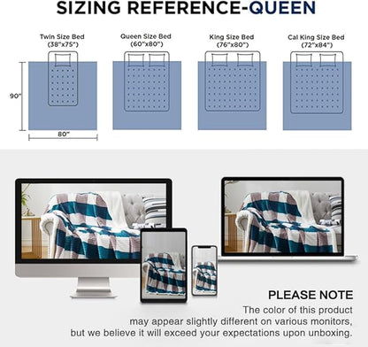 PU MEI Sherpa Blanket Twin Plaid Thick Bed Blanket, 90”*80” Super Soft Flannel Fuzzy Fleece Reversible Velvet Plush Warm Blanket for Couch (Teal Check, 80"*90")