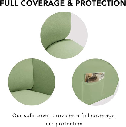 PureFit Super Stretch Recliner Cover Sofa Couch Cover with Pocket – Non Slip Soft Sofa Slipcover, Washable Spandex Reclining Furniture Protector for Kids, Pets (Recliner, Sage Green)