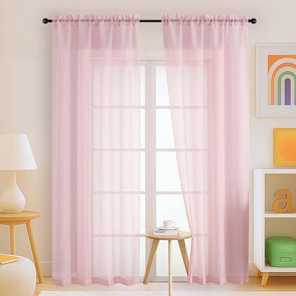 Blush Pink Sheer Curtains 90 Inches Long 2 Panels, Light Filtering Solid Sheer Curtains for Bedroom Living Room, Lightweight Soft Airy Voile Sheer Drapes, Dual Rod Pocket, 2x42Wx90L Inches
