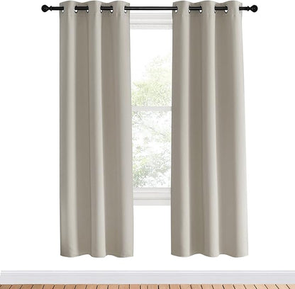 NICETOWN Blackout Curtains for Bedroom, Natural, 34 inches by 70 inches Long Curtains & Drapes for Living Room, Thermal Insulated Window Treatment Draperies for Nursery
