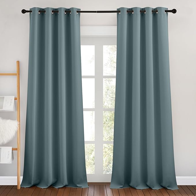 NICETOWN Greyish Blue Bedroom Curtains 96 inches Long, Grommet Thermal Insulated Room Darkening Window Treatments Sound Reducing for Living Room, W46 x L96, 2 Panels