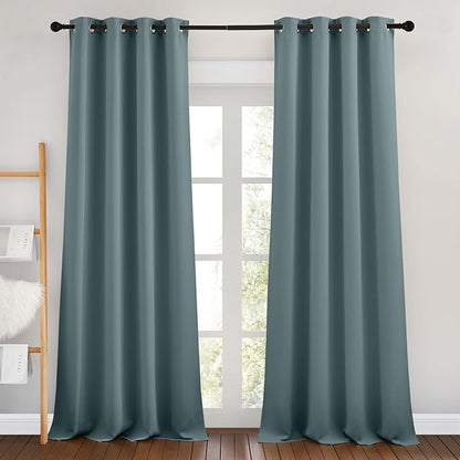 NICETOWN Greyish Blue Bedroom Curtains 96 inches Long, Grommet Thermal Insulated Room Darkening Window Treatments Sound Reducing for Living Room, W46 x L96, 2 Panels