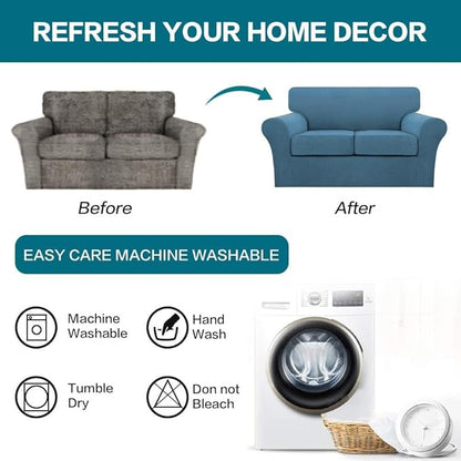 Turquoize 3 Piece Sofa Covers For 2 Cushion Couch Sofa Slipcover Soft Couch Cover For Dogs-Washable Sofa Furniture Covers With 2 Individual Cushion Covers, Thick Jacquard Fabric (Loveseat, Dusty Blue)