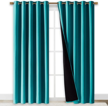 NICETOWN 100% Blackout Window Curtain Panels, Cold and Full Light Blocking Drapes with Black Liner for Nursery, 84" Drop Thermal Insulated Draperies (Peacock Teal, 2 Pieces, 70" Wide Each Panel)