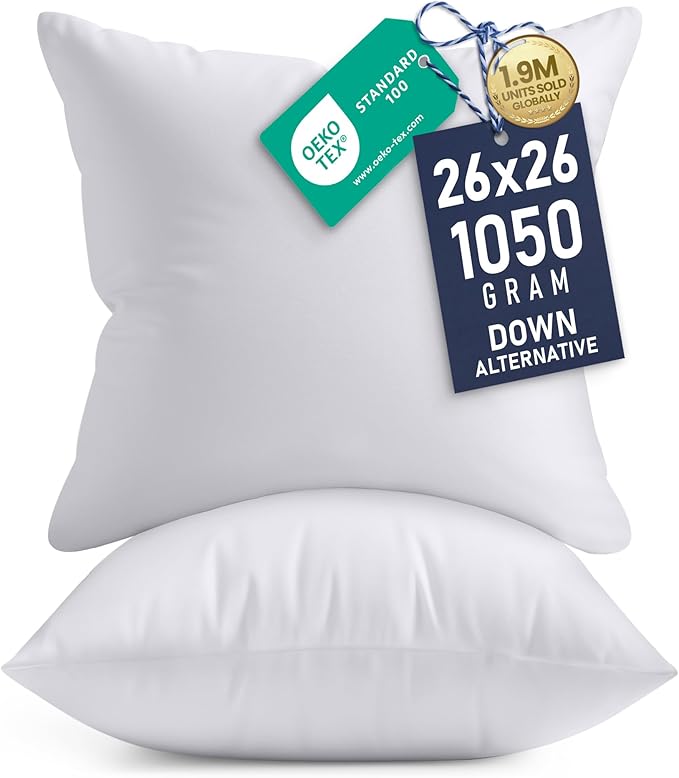 Utopia Bedding 26x26 Pillow Inserts, Set of 2, White – Indoor Decorative Throw Pillows for Bed, Sofa & Couch – Soft, Supportive & Fluffy Cushion Inserts