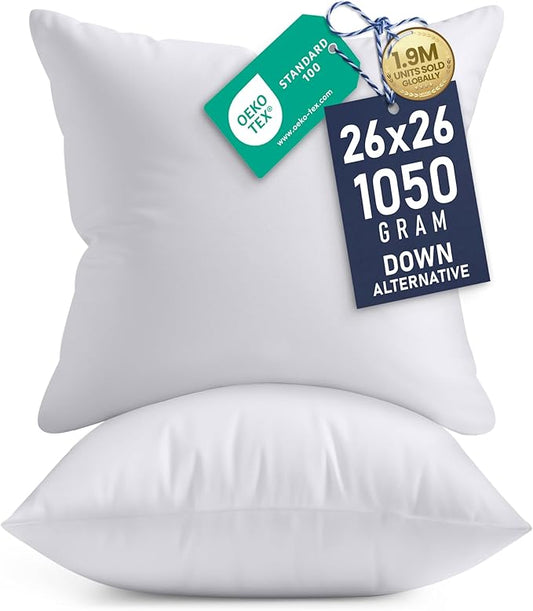 Utopia Bedding 26x26 Pillow Inserts, Set of 2, White – Indoor Decorative Throw Pillows for Bed, Sofa & Couch – Soft, Supportive & Fluffy Cushion Inserts