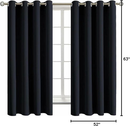 BGment Black Blackout Curtains for Bedroom - Grommet Thermal Insulated Room Darkening Block Out Curtains for Living Room, Set of 2 Panels, 52 x 63 Inch