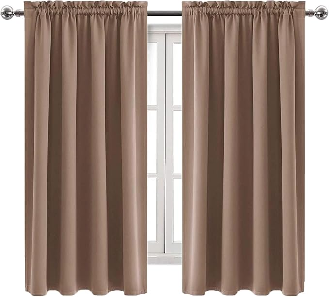 DWCN Blackout Curtains Room Darkening Thermal Insulated Bedroom Curtains Window Curtain Panels, 38 x 63 inches Long, Set of 2 Khaki Rod Pocket Drapes