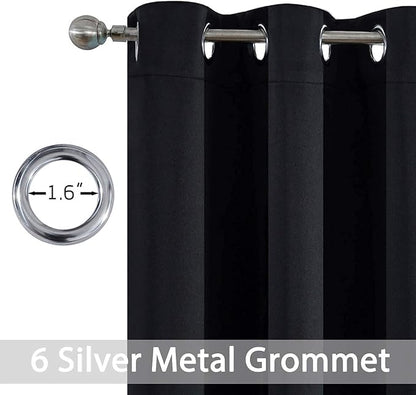 Yakamok Black Room Darkening Grommet Window Drapes Blackout Curtains Thermal Insulated Grommet Curtain Panels for Bedroom, 38W x 84L,1 Panel