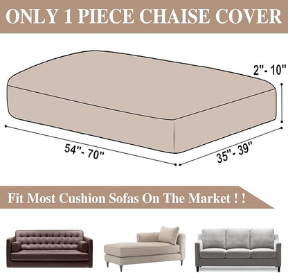 Couch Cushion Cover Chaise Lounge Cover Washable Separate Seat Chaise Couch Cover Stretch Sectional Sofa Slipcover(1 Piece for Chaise or Sofa 3-Seater, Khaki)