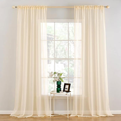 MIULEE 2 Panels Solid Color Sheer Window Curtains Elegant Window Voile Panels/Drapes/Treatment for Bedroom Living Room (54 X 120 Inches Cream Beige)