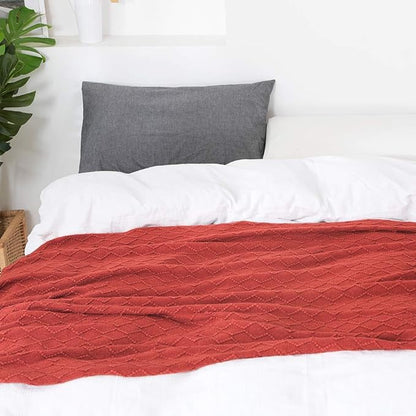 BOURINA Rust Throw Blanket 60x80 Inches Throw Textured Solid Soft Sofa Throw Couch Knitted Decorative Blanket