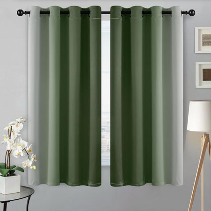 SimpleHome Ombre Room Darkening Curtains for Bedroom, Gradient Sage Green to Grey White Light Blocking Thermal Insulated Grommet Window Curtain/Drapes for Living Room,2 Panels, 52x63 inches Length