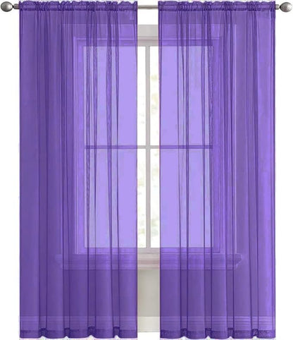 SpaceDresser Sheer Voile Window Treatment Rod Pocket Curtain Panels for Kitchen Bedroom Living Room Drapes Sunlight Filtering Privacy Semi Home Decor Assorted (Purple, 52 W x 63 L)