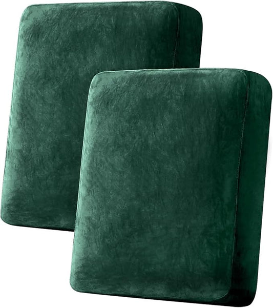Couch Cover Stretch Velvet Sofa Cushion Cover 2-Piece - Elastic Washable Slipcover for Seat or Backrest, Couch Seat Covers for Sofas (Christmas Green)
