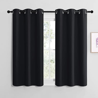 NICETOWN Blackout Draperies Window Curtain Panels, Autumn/Winter Thermal Insulated Solid Grommet Blackout Curtains/Drapes for Cafe (Set of 2, 42 inches by 50 inches, Black)