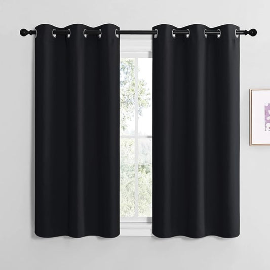 NICETOWN Blackout Draperies Window Curtain Panels, Autumn/Winter Thermal Insulated Solid Grommet Blackout Curtains/Drapes for Cafe (Set of 2, 42 inches by 50 inches, Black)