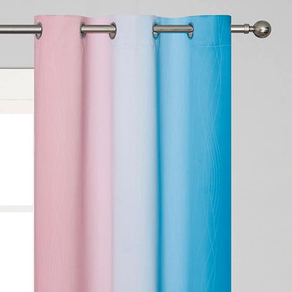 Estelar Textiler Pink and Blue Curtains 63 Inch Length 2 Panels, Ombre Total Blackout Curtains for Bedroom, Grommet Thermal Insulated Gradient Blackout Drapes for Kids Room, 42x63 Inch