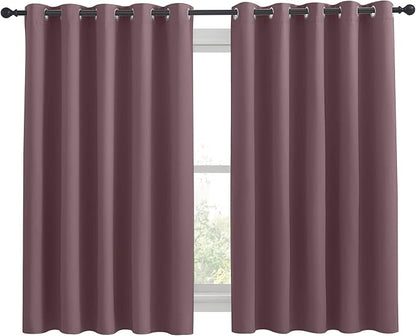 NICETOWN Thermal Insulated Curtains Blackout Draperies, Window Treatment Solid Grommet Room Darkening Drape Panels for Bedroom (Dry Rose, Set of 2, 70 by 63 inches Long)