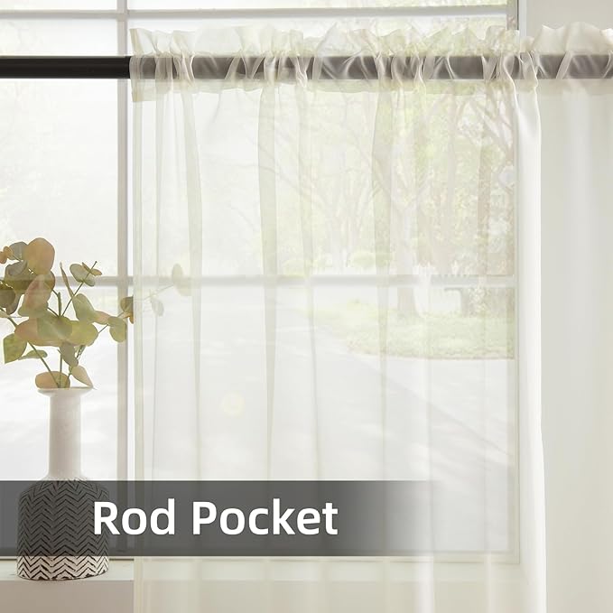 youleyar Solid Sheer Rod Pocket Curtain Voile Draperies 2 Panels White Beige Black Grey Coffee 70 Inch Width 84 Inch Long 1 Pair for Kitchen Bedroom Children Living Room Yard(Ivory,70Wｘ84L)