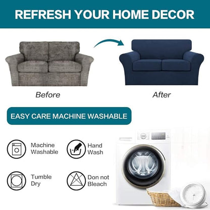 Turquoize 3 Piece Sofa Covers for 2 Cushion Couch Sofa Slipcover Soft Couch Cover for Dogs-Washable Sofa Furniture Covers with 2 Individual Cushion Covers, (2 Cushion Sofa, Navy)