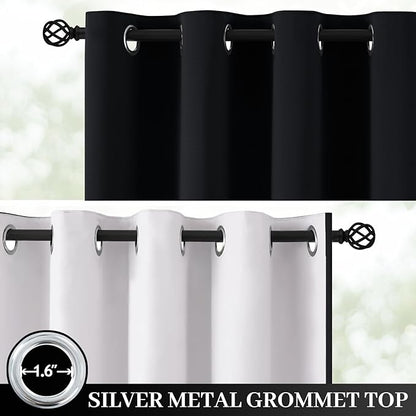 Yakamok 100% Blackout Curtain Panels 96 inches Cold and Light Blocking Drapes for Nursery, 2 Thick Layers Thermal Insulated Draperies (2 Pieces, 50 Wide Each Panel, Black Front with White Backing)