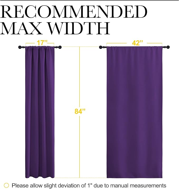 NICETOWN Blackout Draperies Curtains 84 Long - Easy Care Thermal Insulated Rod Pocket Blackout Curtains/Draperies for Patio Door - 1 Pair, Royal Purple, 42 inches Wx84 L