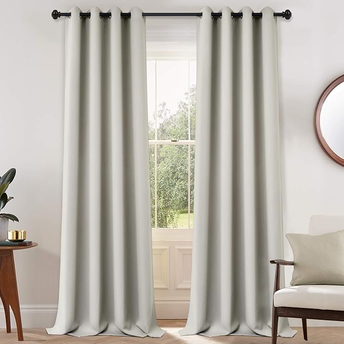 Yakamok Blackout Curtains for Bedroom,Room Darkening Thermal Insulated Grommet Top Drapes for Living Room,Light Beige,52x108 Inch, 2 Panels