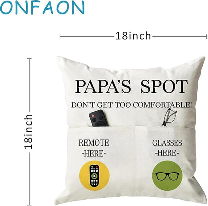 ONFAON Papa Gifts Throw Pillow Case, Papa's Spot Throw Pillow Covers 18 x 18 Inch,Birthday Christmas Thanksgiving Day Gifts for Papa Stepdad 2-Pocket