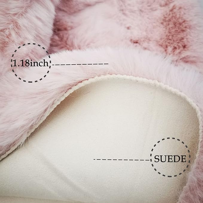 Ghouse Pink 3ft Faux Rabbit Fur Round Rug - Soft, Washable, No-Shedding Area Rug for Living Room, Bedroom Decor